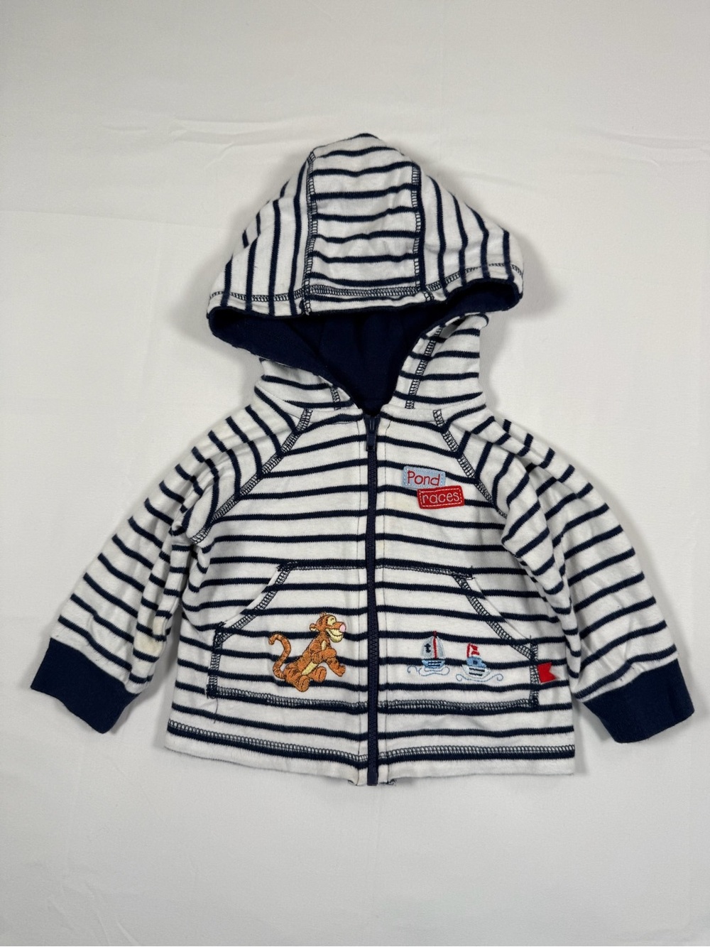 DISNEY Baby Boy Tigger Maritime Stripe Pond Races Zip Up Hoodie Nautical 3-6M